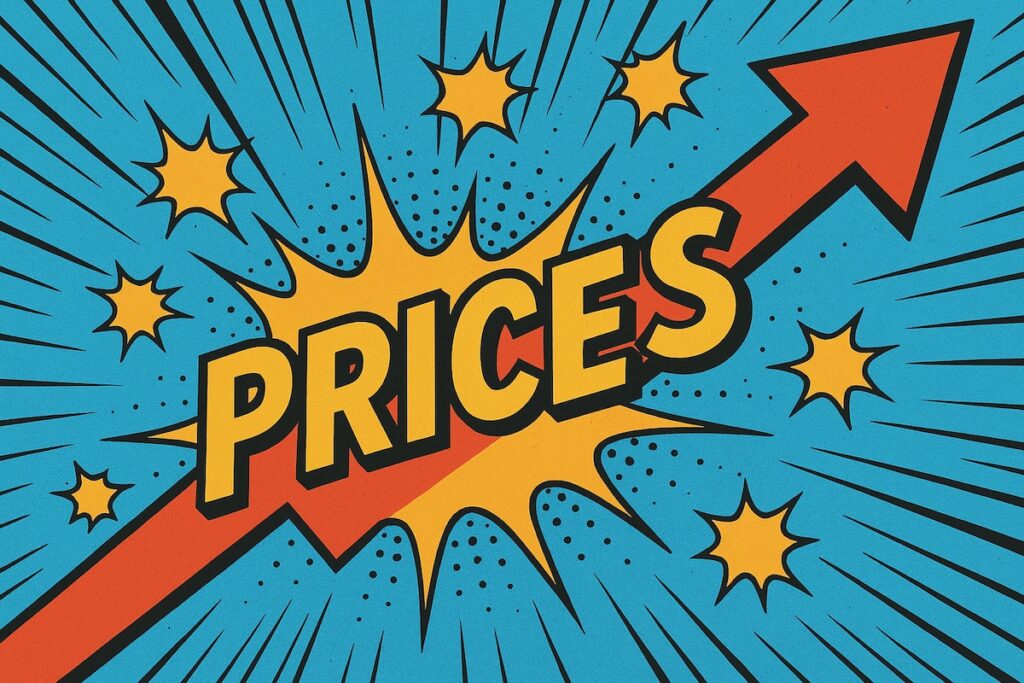 Image represents, How to increase your prices, arrow going up, comic style